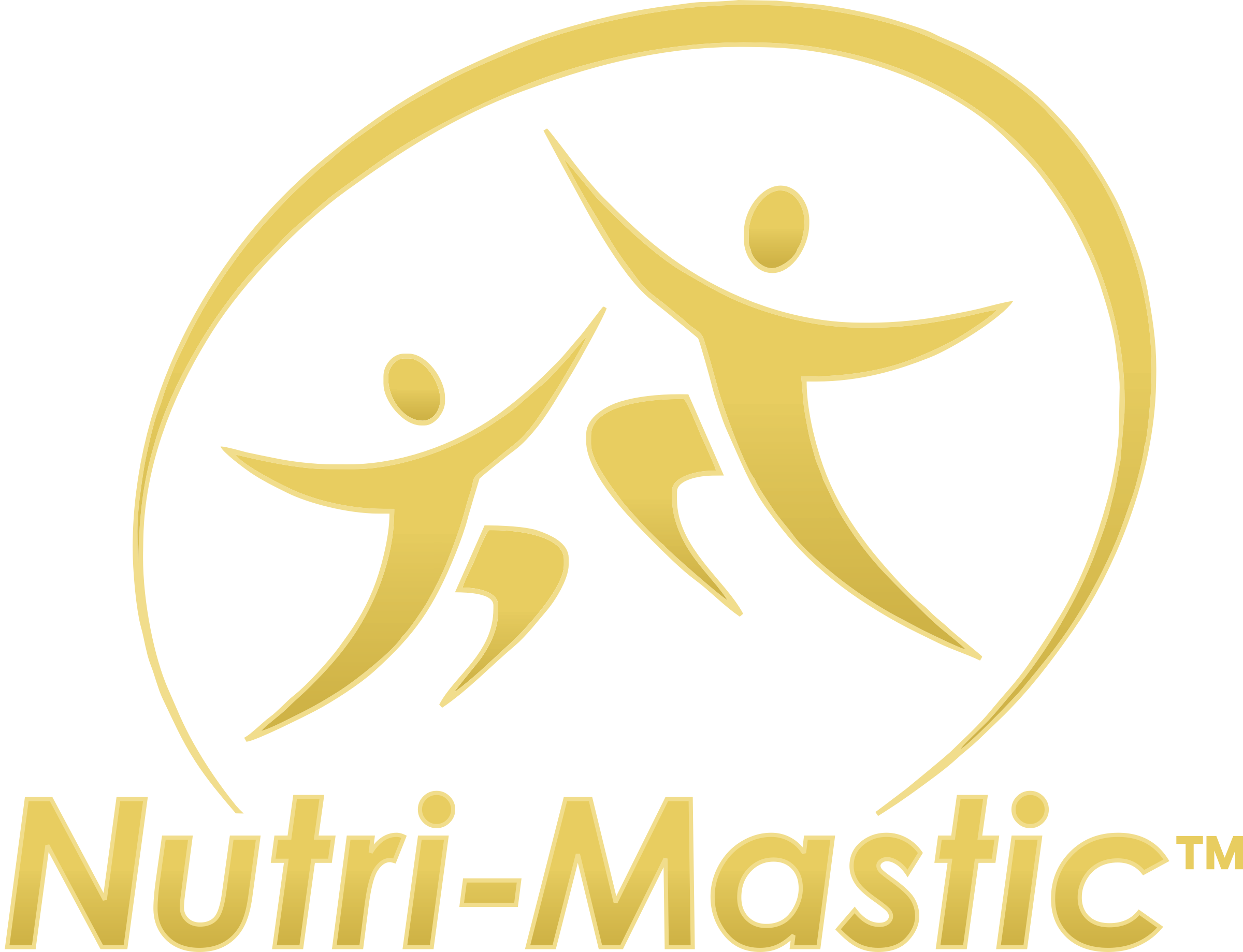 A gold colored logo of two people dancing.