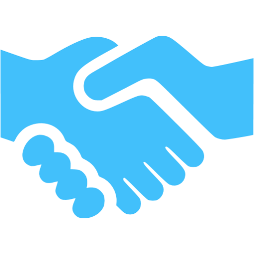 Two hands shaking in a blue color on a black background