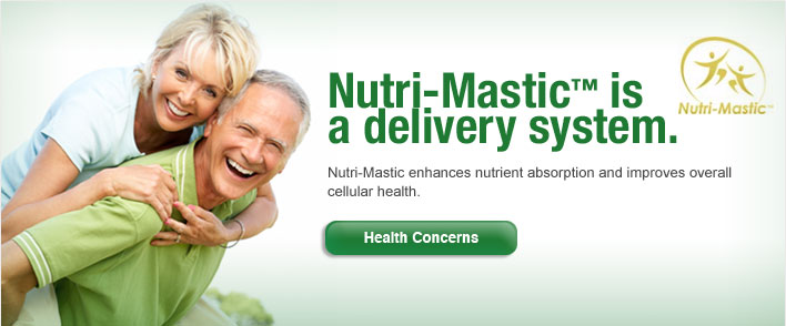 A man and woman hugging in front of a sign that says " nutri-mastic enhances nutrient absotraction to cellular health ".