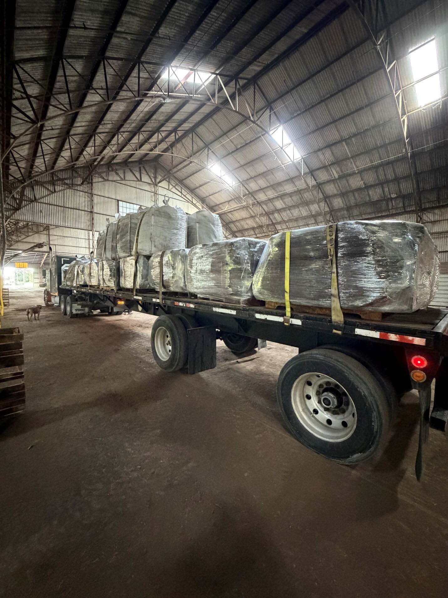Rear view of the loaded SGP+ trailer inside the Napoleonville warehouse
